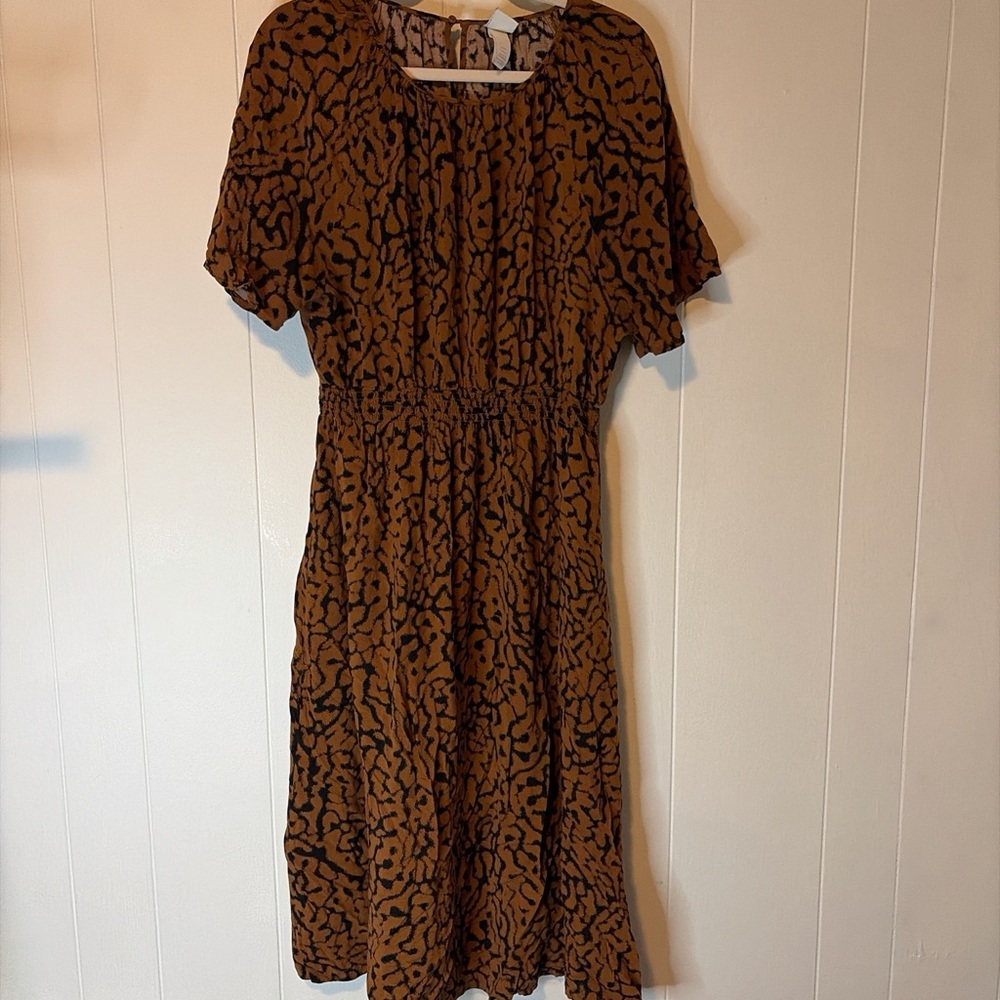 H&M Brown Animal Print Midi Dress